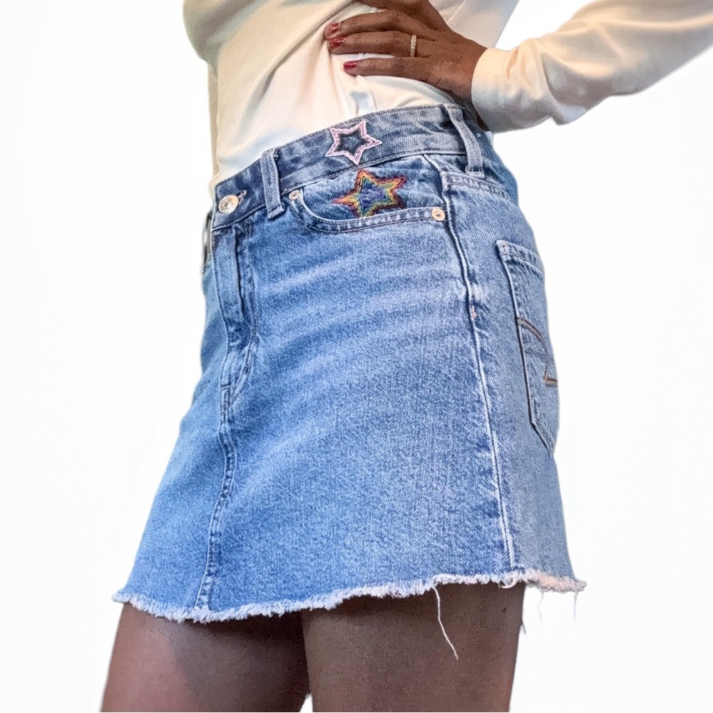 American eagle pride high waisted denim mini skirt rainbow NWOT size 00